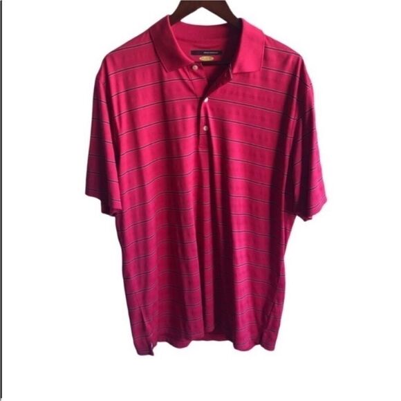 Men's Greg Norman Pink Striped Polo Shirt - Picture 1 of 7
